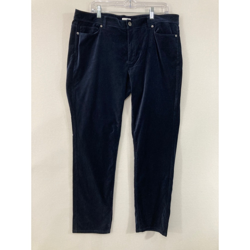 New J. Jill Velvet Pants size 16 Navy Blue Straight Leg Stretch 5-Pocket Preppy